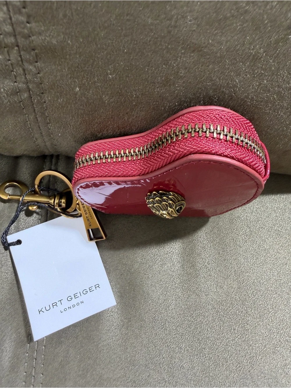 Kurt Geiger Kensington Patent Heart Keyring/Bag Charm/Coin Pouch